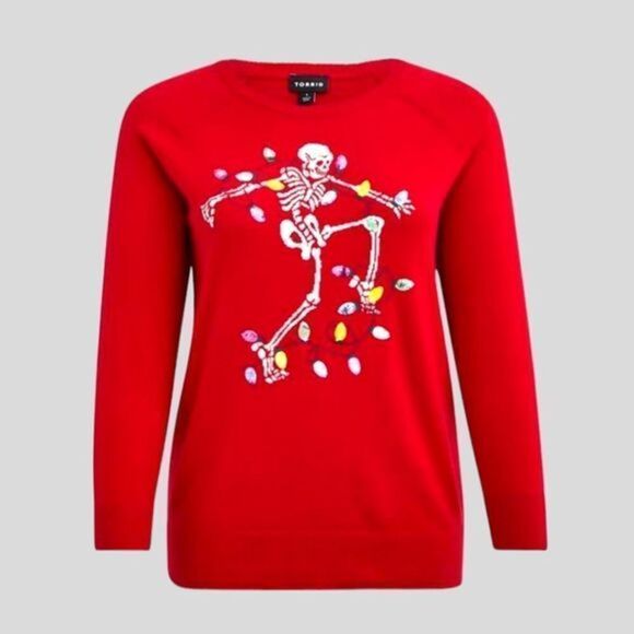 TORRID Plus Size 3X Red Skeleton Pullover Crew Neck Sweater. - Picture 1 of 17